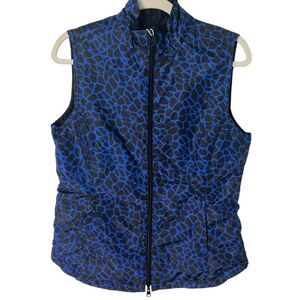 Greg Norman Blue and Black Printed/ Black Quilted Reversible Zip Up Vest